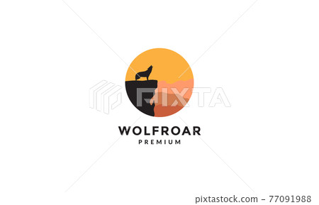 howling wolf with desert logo symbol icon vector graphic design illustration 77091988