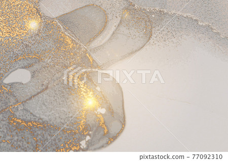 Pale grey and gold stone marble texture. Alcohol ink technique 77092310
