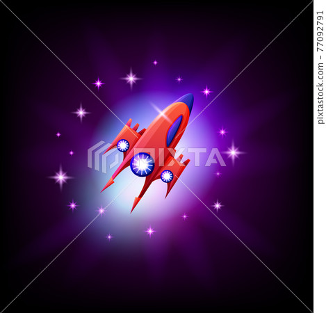 Ufo alien spaceship on the background of space and stars icon, vector illustration. 77092791