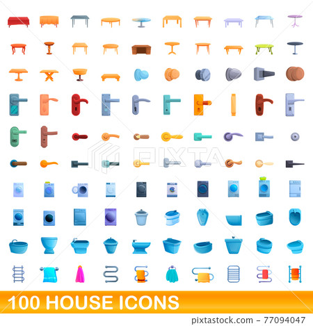 100 house icons set, cartoon style 100 house icons set, cartoon style 77094047