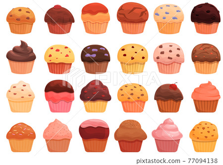 Muffin icons set, cartoon style Muffin icons set, cartoon style 77094138