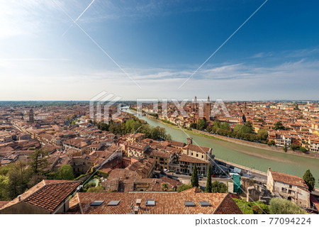 The Verona Cityscape seen from the Hill at Summer - Veneto Italy 77094224
