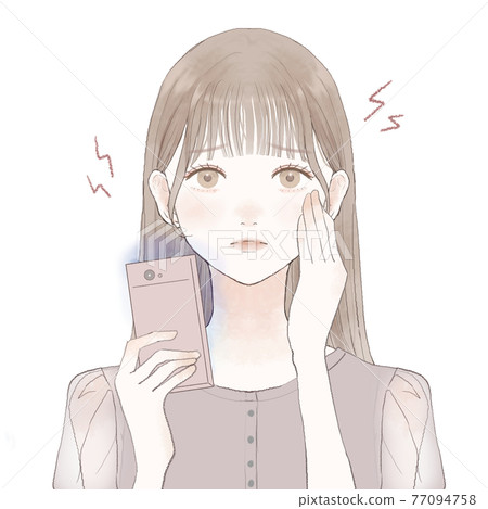 由於智能手機上的藍光而導致眼睛疲勞和視力喪失的婦女 由於智能手機上的藍光而導致眼睛疲勞和視力喪失的婦女 77094758