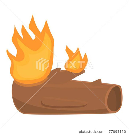 Burning old tree trunk icon, cartoon style Burning old tree trunk icon, cartoon style 77095130