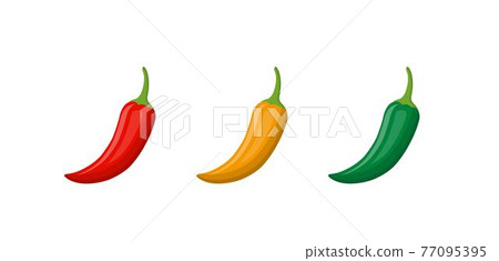 Chili peppers in three colors, comic cartoon vector 77095395