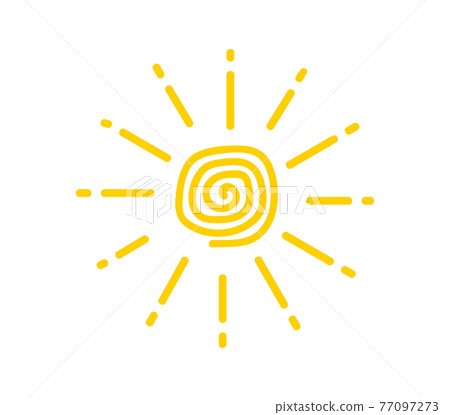 Sun is drawn by child. Funny vector doodle suns. Hand drawn. Summer, sunlight. 77097273