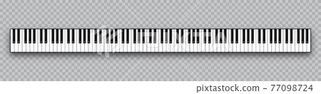 Realistic piano key. Musical instrument keyboard on checkered background. Vector illustration. 77098724