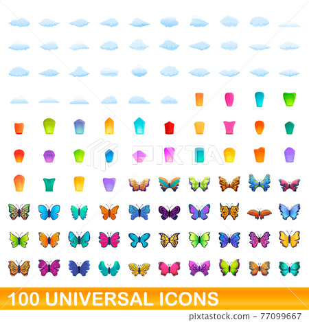 100 universal icons set, cartoon style 100 universal icons set, cartoon style 77099667