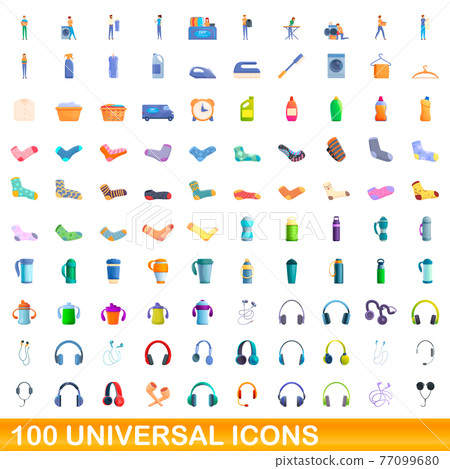 100 universal icons set, cartoon style 100 universal icons set, cartoon style 77099680