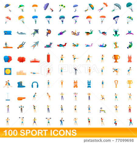 100 sport icons set, cartoon style 100 sport icons set, cartoon style 77099698