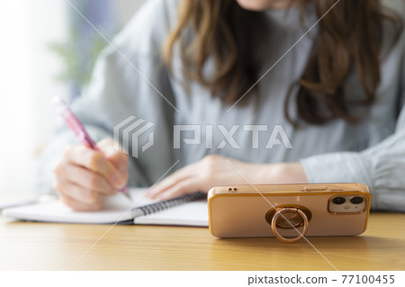 A woman studying in the living room A woman studying in the living room 77100455