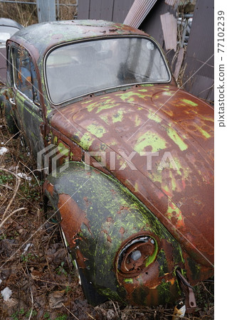 Ruins, scrapped car, grass hiro, scrapped car body, grassy hero, retro car, classic car, beetle, Wagenbus 77102239