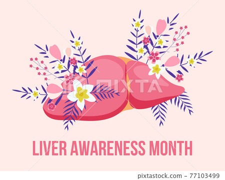 Liver awareness moth concept vector. Medical event is celebrated in October. Tiny doctors treat the liver. Trendy boho flower background Liver awareness moth concept vector. Medical event is celebrated in October. Tiny doctors treat the liver. Trendy boho flower background 77103499