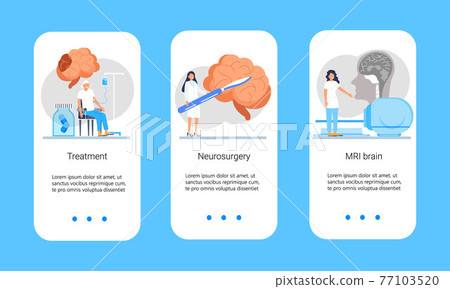 Neurology healthcare, MRI vector concept vector app templates set. Anatomical knowledge science of brain and senses diseases. Encephalogram, EKG concept vector. Neurology healthcare, MRI vector concept vector app templates set. Anatomical knowledge science of brain and senses diseases. Encephalogram, EKG concept vector. 77103520