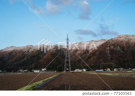 Spring snowy morning [Omachi City] 77103561