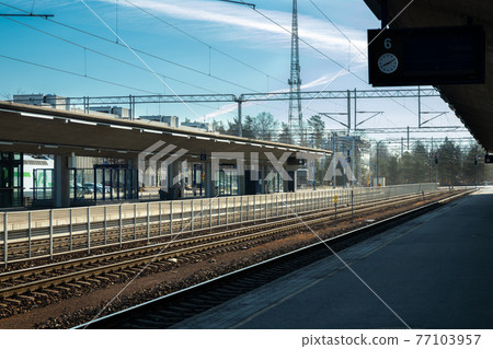 Kouvola, Finland - April 18, 2019: Railway station at morning Kouvola, Finland - April 18, 2019: Railway station at morning 77103957