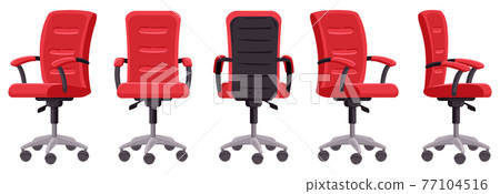 Cartoon office chair. Computer chair in different angles, ergonomic office furniture element isolated vector illustration. Modern interior chair Cartoon office chair. Computer chair in different angles, ergonomic office furniture element isolated vector illustration. Modern interior chair 77104516