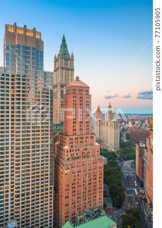 New York City, New York, USA  Skyline overlooking Civic Center 77105905