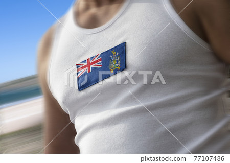 The national flag of South Georgia and the South Sandwich Islands on the athlete's chest 77107486