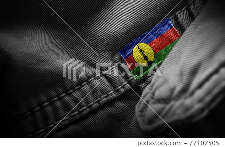 Tag on dark clothing in the form of the flag of the New Caledonia Tag on dark clothing in the form of the flag of the New Caledonia 77107505