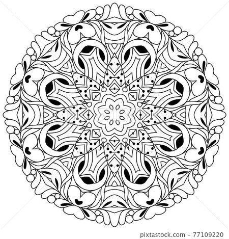 Hand drawn zentangle circular ornament for coloring page. Hand drawn zentangle circular ornament for coloring page. 77109220