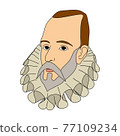 Color illustration of the Spanish writer Miguel de Cervantes	 77109234