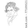 Illustrated realistic portrait of the German composer Ludwig van Beethoven 77109321