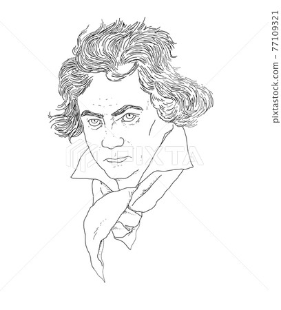 Illustrated realistic portrait of the German composer Ludwig van Beethoven 77109321