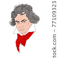 Illustrated realistic portrait of the German composer Ludwig van Beethoven 77109323