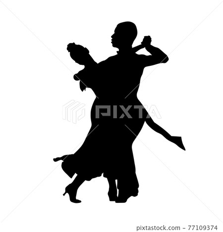 ballroom dance couple black silhouette on white background 77109374