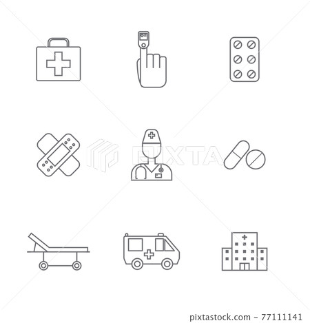 Set of Simple medical icon in trendy line style isolated on white background for web apps and mobile concept. Vector Illustration 77111141