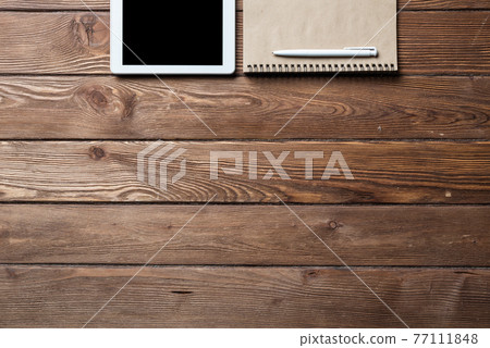 Top view of well organized home office workplace 77111848