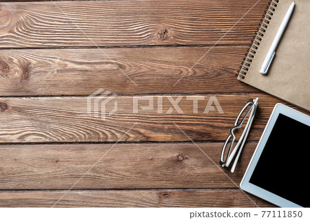 Top view of well organized home office workplace 77111850