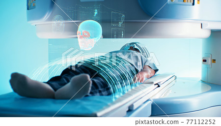 Elderly patient during futuristic MRI procedure Elderly patient during futuristic MRI procedure 77112252