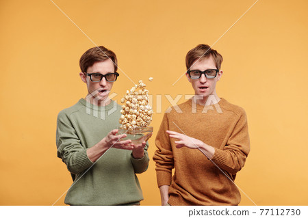 Brothers in 3D goggles ready to watch movie Brothers in 3D goggles ready to watch movie 77112730