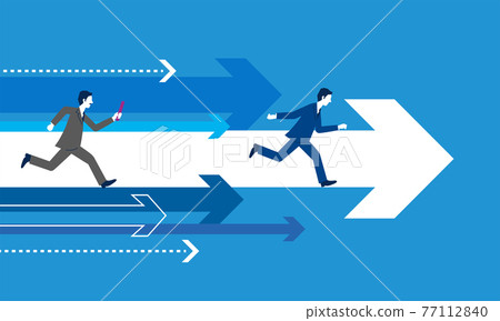 商人傳遞指揮棒和箭頭的插圖,業務繼承的圖像,藍色背景,矢量素材 商人傳遞指揮棒和箭頭的插圖,業務繼承的圖像,藍色背景,矢量素材 77112840