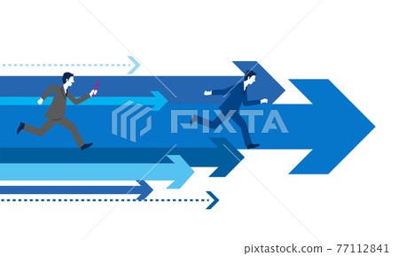 Illustration of a businessman passing a baton and an arrow, an image of business succession, a white background, vector material Illustration of a businessman passing a baton and an arrow, an image of business succession, a white background, vector material 77112841