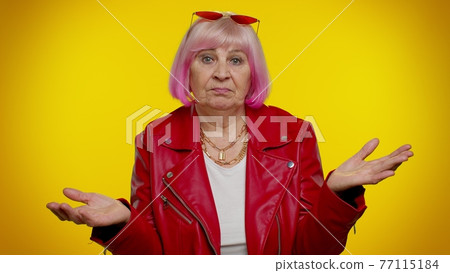 Confused mature old granny grandmother feeling embarrassed about question, having doubts, no idea Confused mature old granny grandmother feeling embarrassed about question, having doubts, no idea 77115184