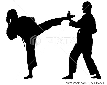 Silhouette of a karate practitioner doing kumite_2 77115221