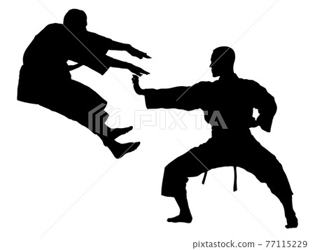 Silhouette of a wrestling karate family 77115229