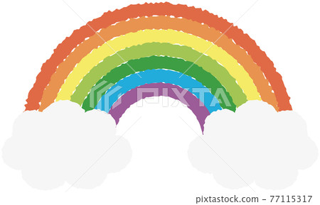 彩虹和雲彩的插圖，採用蠟筆筆觸的可愛圖畫書風格 77115317