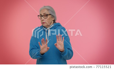Confused mature old granny grandmother feeling embarrassed about question, having doubts, no idea Confused mature old granny grandmother feeling embarrassed about question, having doubts, no idea 77115521