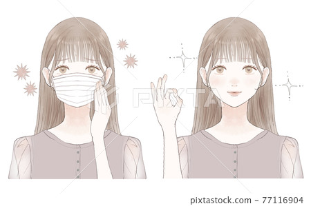 女性感冒和流感之前和之後 77116904