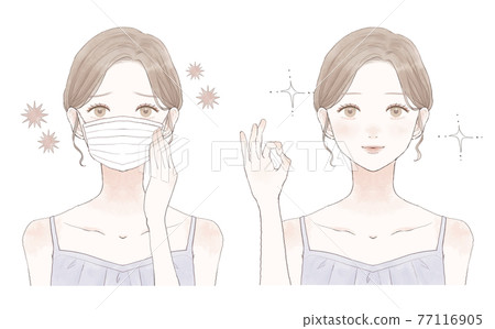 女性感冒和流感之前和之後 77116905