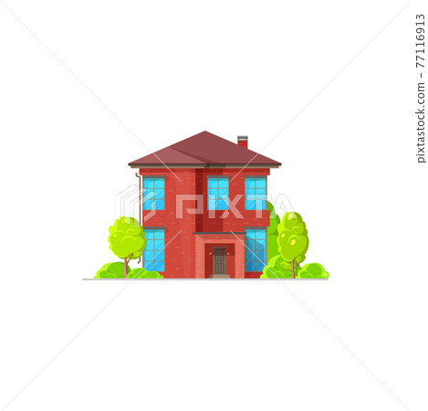 Red rural house building isolated facade exterior 77116913