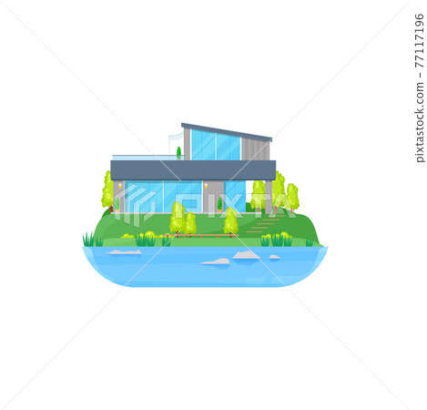 House at lake, cottage or villa mansion at water 77117196