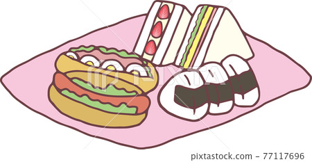 Sandwiches and rice balls 77117696