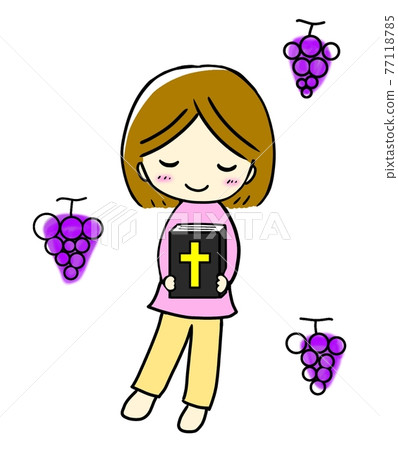 Illustration of a woman holding a bible Illustration of a woman holding a bible 77118785