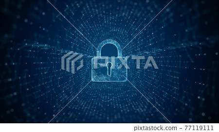 Padlock of Cyber Security Digital Data, Digital Data Network Protection, Global Network Connection, Big Data Analysis Future Background Concept. 3d rendering 77119111