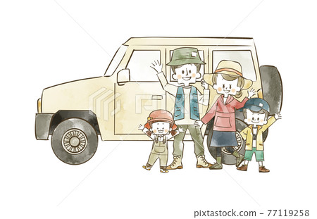 Outdoor wear family and car 77119258